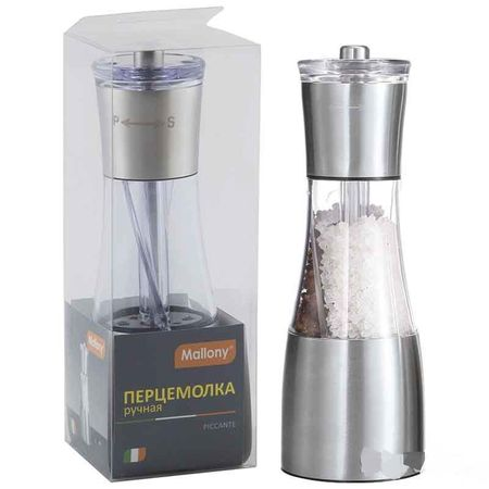 Мельница для специй Mallony / Мэлони Piccante акрил сплав алюминия / серебристый 19.5х6.6см