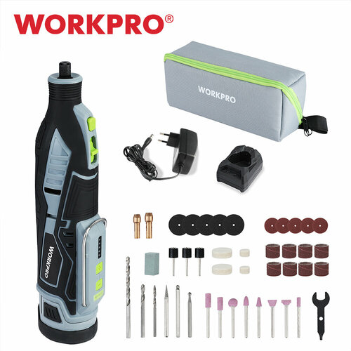 Гравер аккумуляторный для полировки, шлифовки, гравировки WORKPRO, 12V, 5 скоростей + набор из 114 насадок