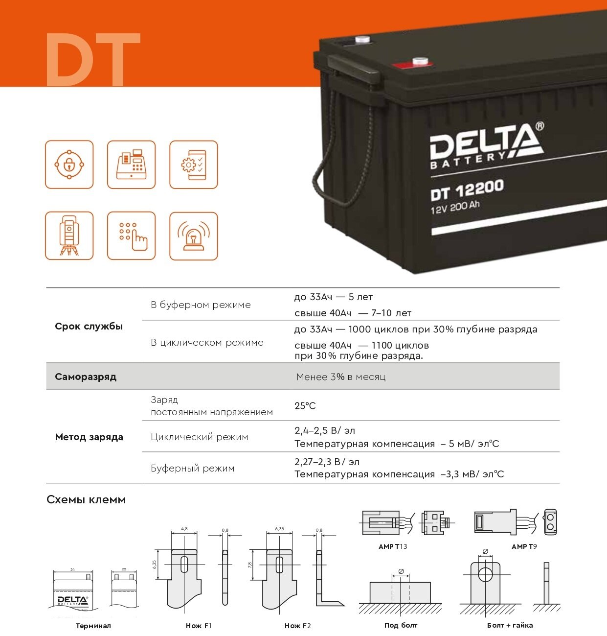 Delta DT 12120 (120 А\\ч, 12В) свинцово- кислотный аккумулятор - фото №9