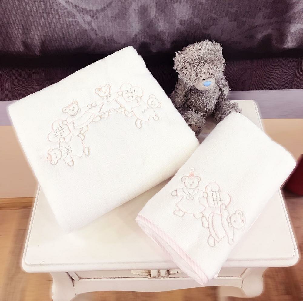 фото Tivolyo home Детское полотенце Мишки цвет: белый, бежевый (50х90 см, 70х130 см)