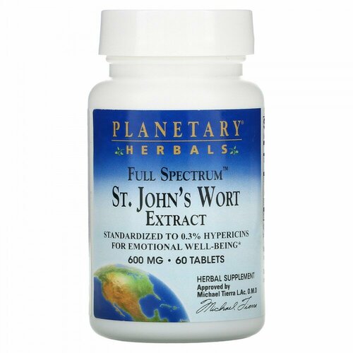 Planetary Herbals, Full Spectrum St. John&#x27; s Wort Extract, 600 mg, 60 Tablets
