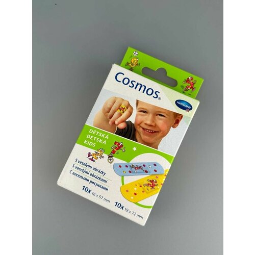 COSMOS Kids Пластырь детский с рисунками на рану 2 размера 16х57мм и 19х72мм - 1 упаковка