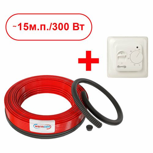 правило для стяжки 1 метр Теплый пол электрический под плитку 300 Вт 15 м. п. кабель Power ЭКО с терморегулятором w70.