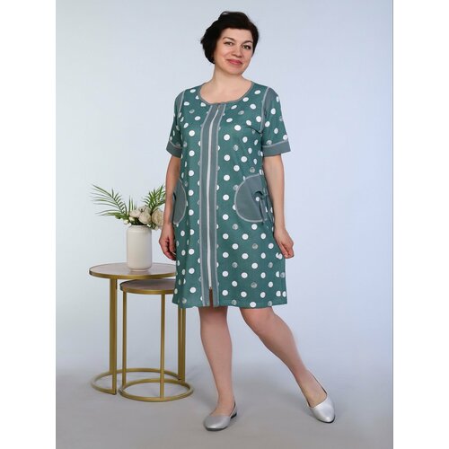 Халат Астратекстиль средней длины, короткий рукав, карманы, размер 50, зеленый