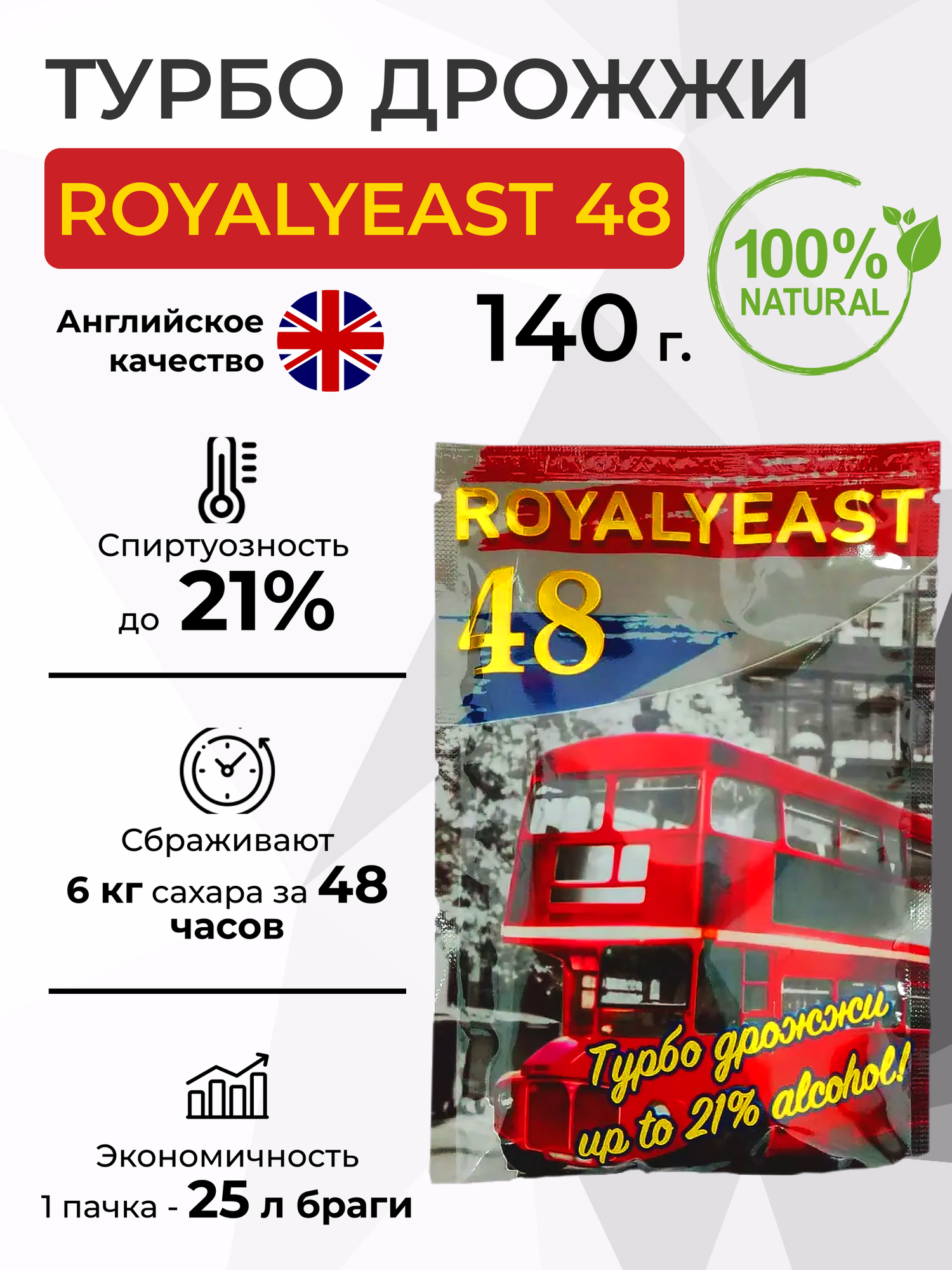 Турбо дрожжи Royal Yeast 48, 140 гр. - 1 шт.