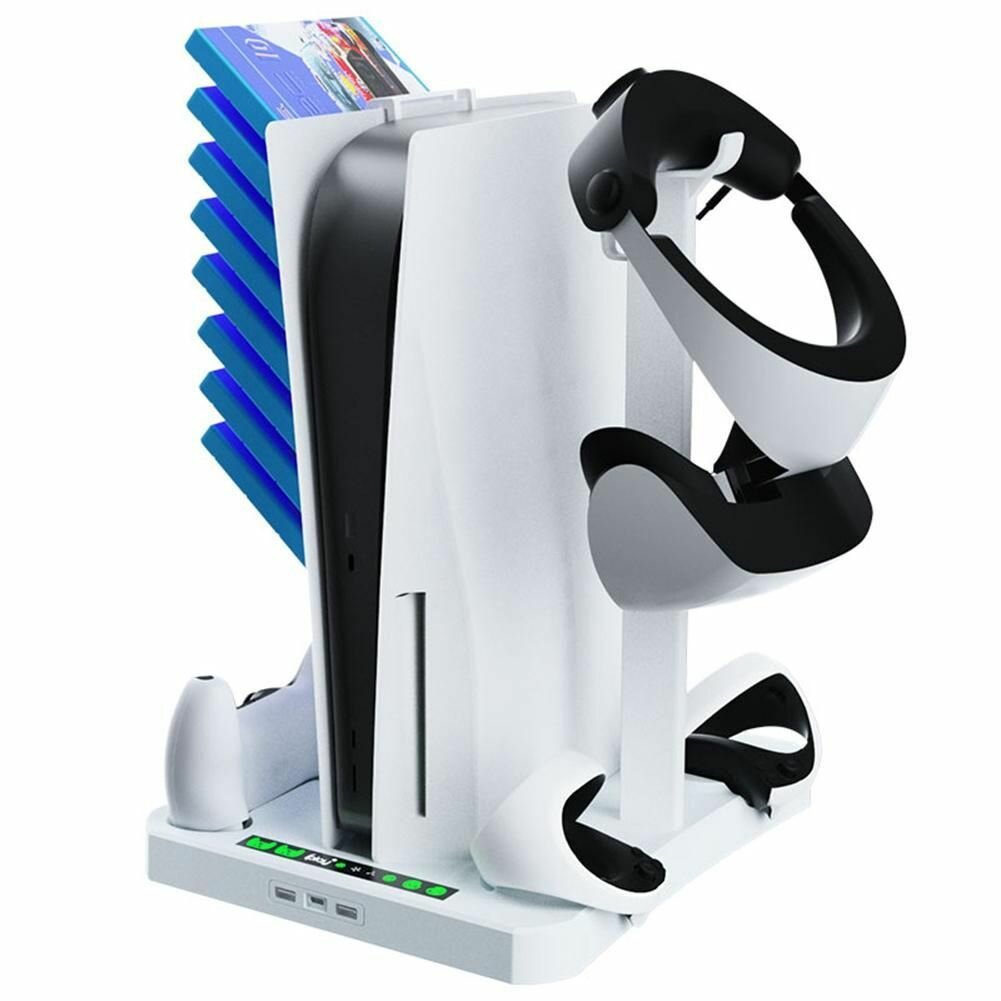 фото Подставка с охлаждением, док-станцией геймпадов Dualsense и контроллеров VR2 PS5 + крепление дисков и наушников 3d Pulse для Sony PS5 iplay HBP-6478