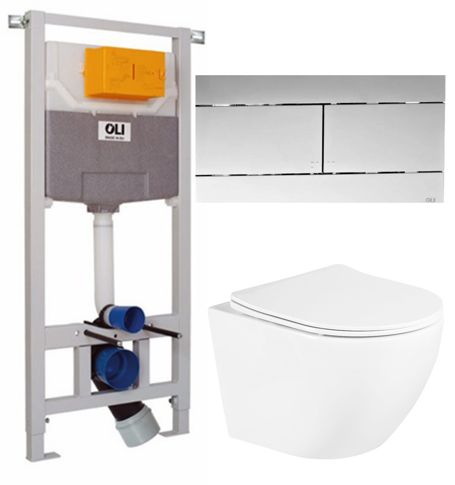 фото Комплект инсталляция OLI 120 ECO + панель слива SLIM 879236MSL01+Унитаз подвесной Belbagno UNO BB3105CHR/SC с сиденьем микролифт