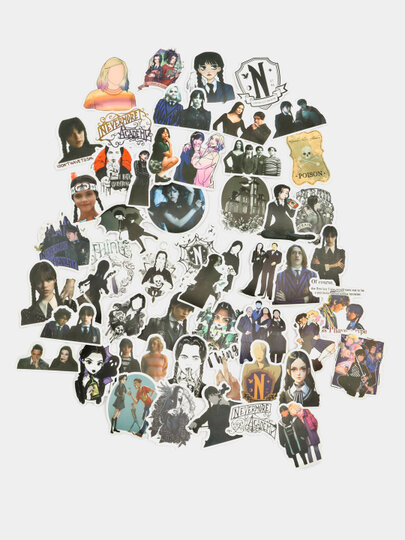 Набор наклеек Wednesday Уэнсдей, семейка Адамс, винил, стикерпак, 50 шт