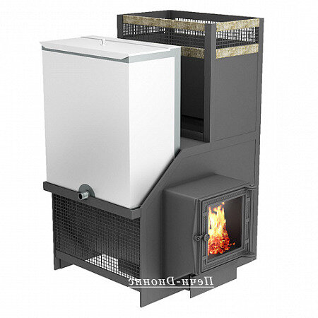 фото Печь для бани Емельяныч -3 Сeramic, с баком из нержавейки 60л, на 3 помещения, дверца со стеклом (Бак слева)