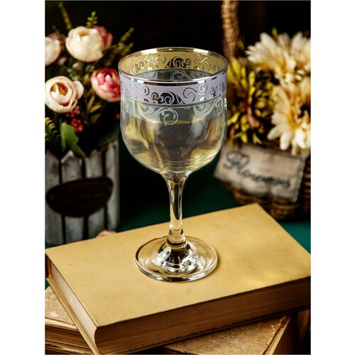 Подарочный набор бокалов/фужеров для вина с алмазной гравировкой PROMSIZ весна, 240 мл, 6 шт.