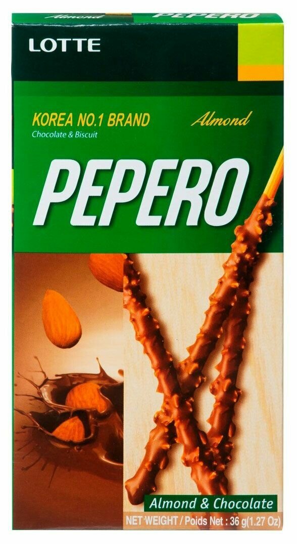 Соломка LOTTE Almond Pepero в шоколадной глазури с миндалем, 36 г, 10 шт