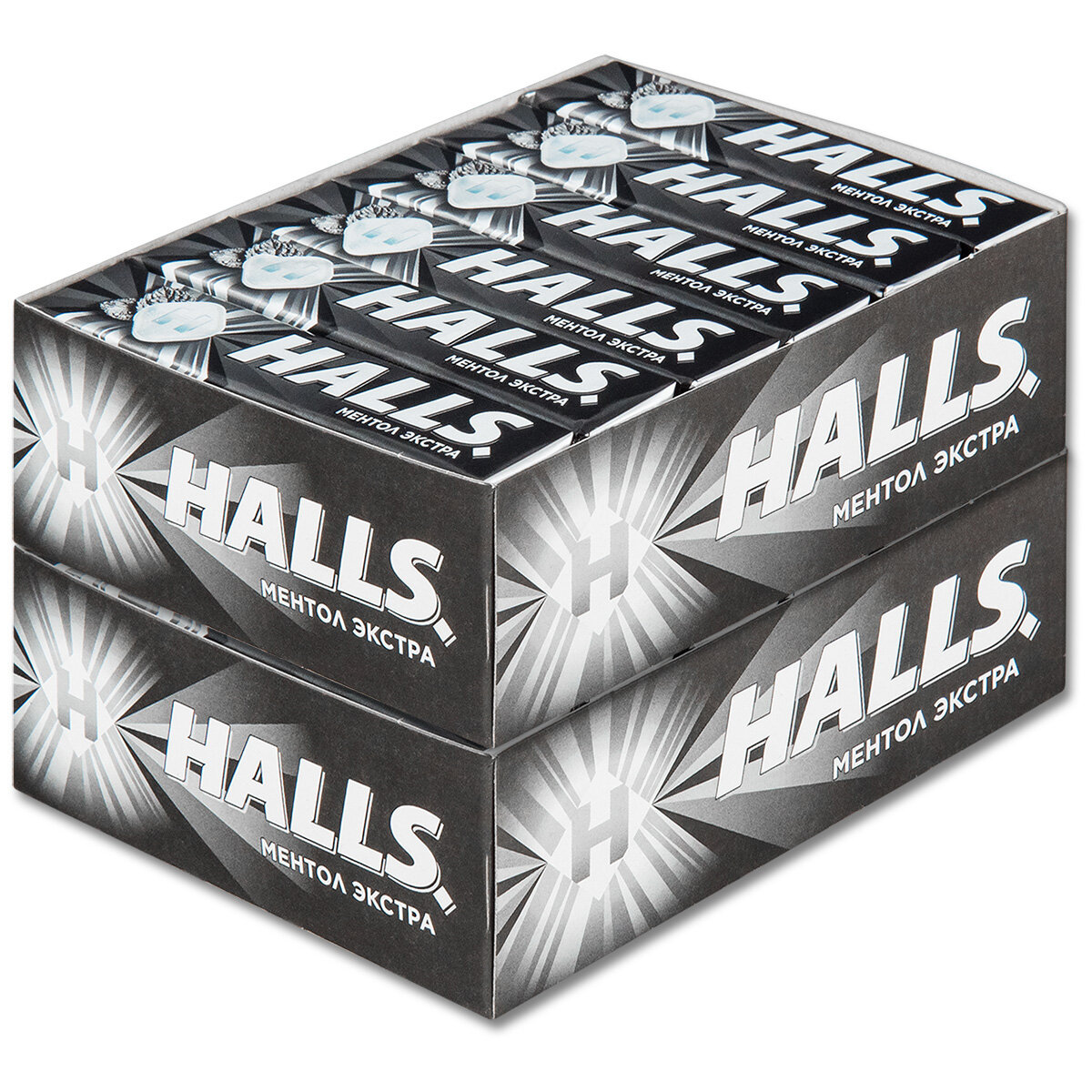 фото Леденцы Halls "Экстра сила" ментол экстра, черный, 25 г, 24 шт.