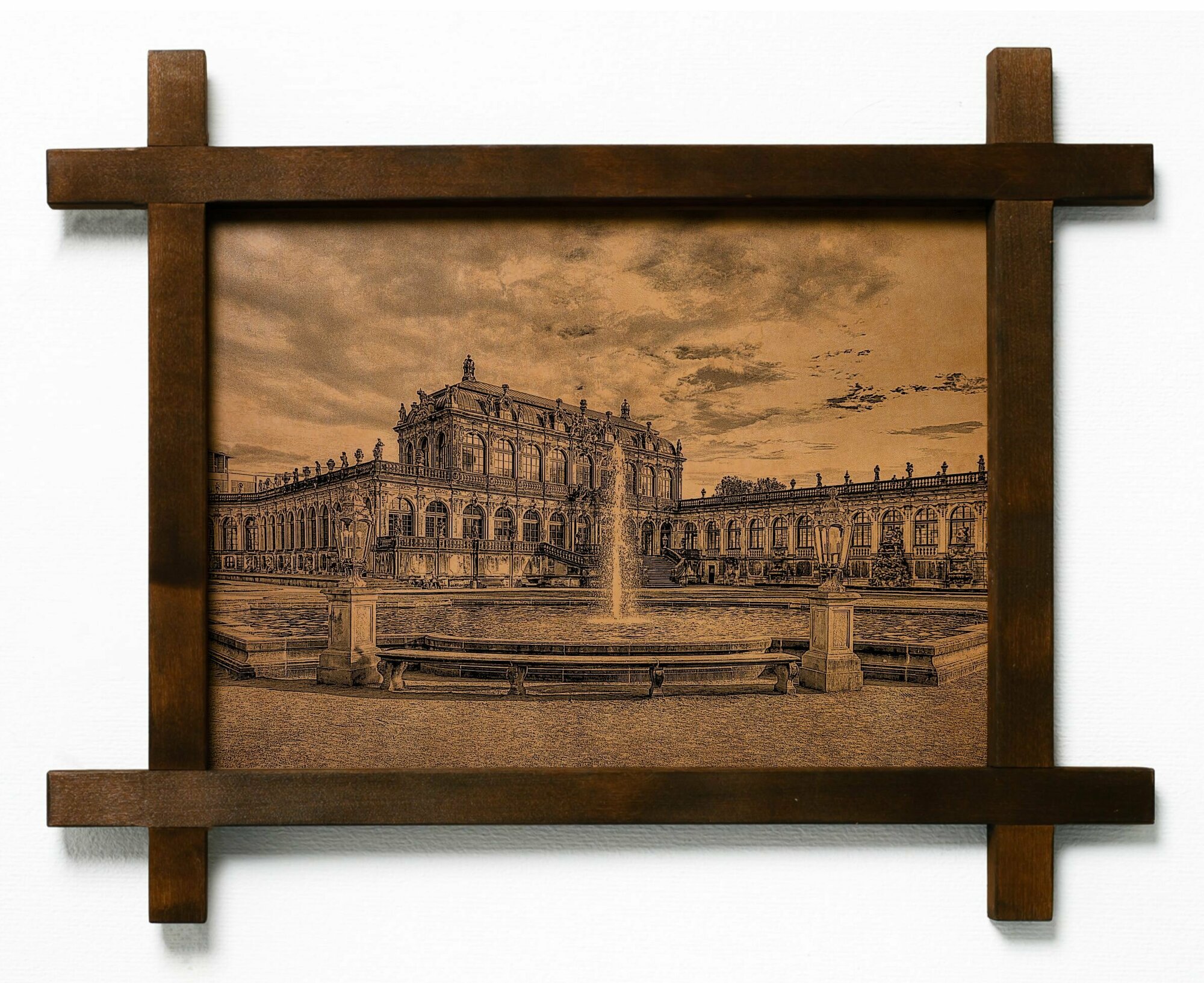 Картина Хоэншвангау, Дрезден, Германия, гравировка на натуральной коже в деревянной раме, подарок, BoomGift