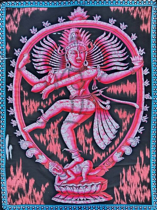 Панно индийское 120х88 см Шива Натараджа хлопок красно-розовое