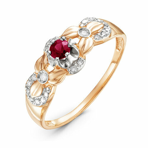 Кольцо Del'ta, красное золото, 585 проба, рубин, бриллиант, размер 18 кольцо с рубином и бриллиантами из белого золота