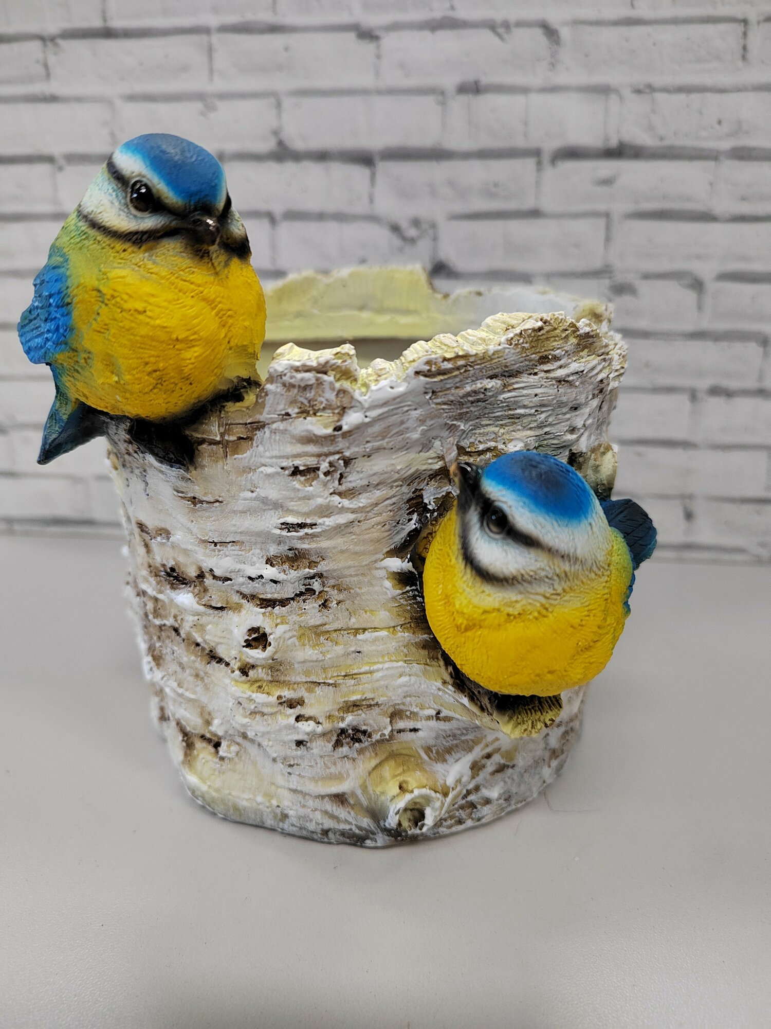 фото Кашпо декоративное "Пень березовый с птичками", L13W13H14 см