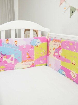 Бортики в кроватку для новорожденного Baby Nice "Ферма", розовый