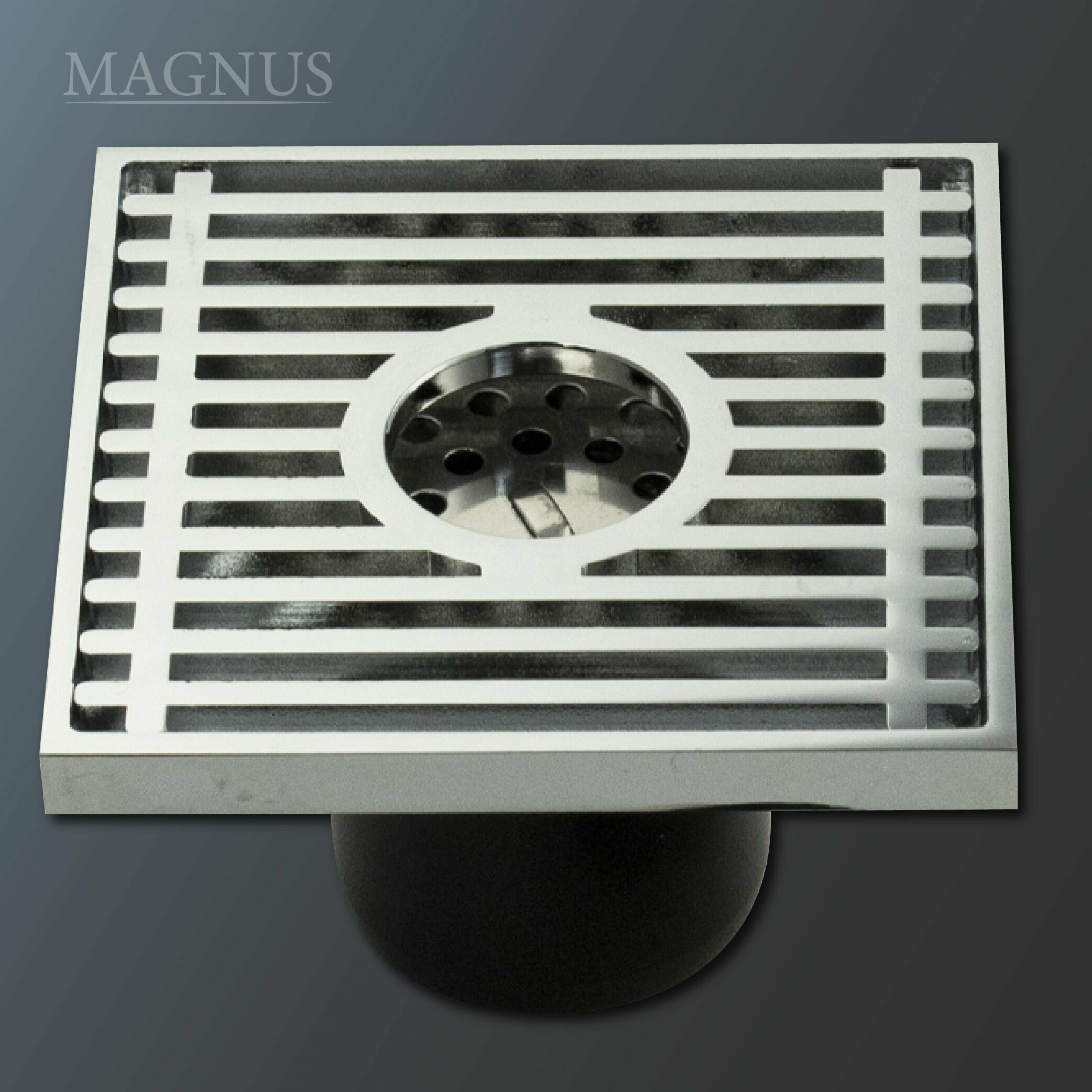 фото Душевой трап MAGNUS латунь хром 100х100 выход 50мм вертикальный