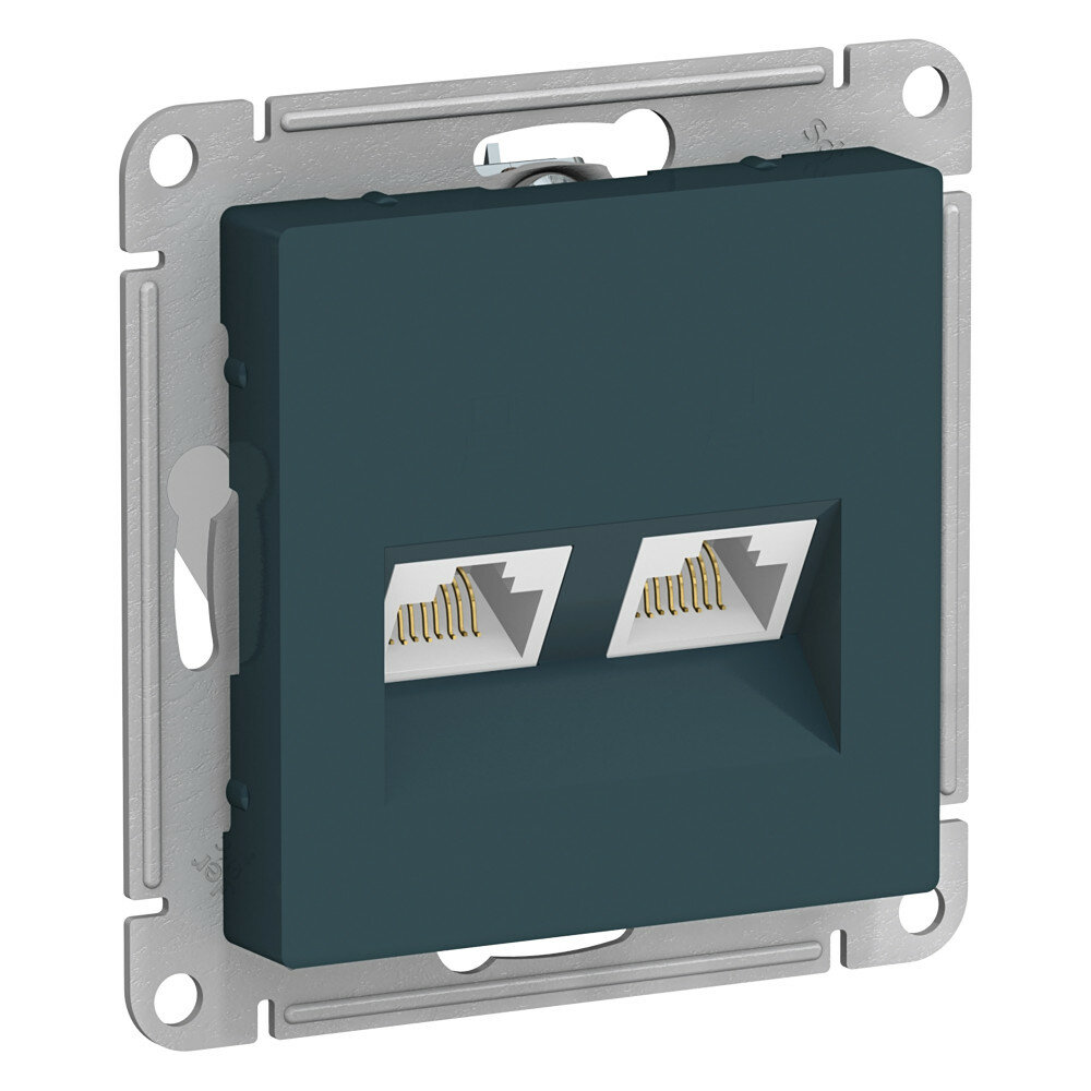 AtlasDesign ATN000885 Розетка компьютерная (2xRJ45, под рамку, скрытая установка, изумруд) Schneider Electric - фото №1