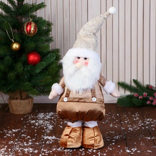 Мягкая игрушка Дед Мороз в вязаном колпаке, длинные ножки стоит, 70х13 см, коричневый мягкая игрушка дед мороз в полосатом колпаке с ремешком 14х43 см золото