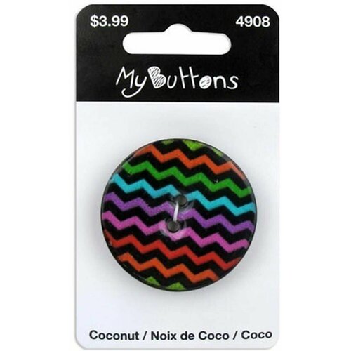 Пуговица My Buttons - Dark Chevron, круглая, пластиковая, с орнаментом, 1 упаковка