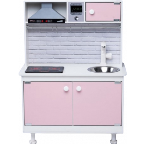 Детская кухня SITSTEP интерактивная плита, вытяжка, рейлинг со звуком и светом розовые фасады