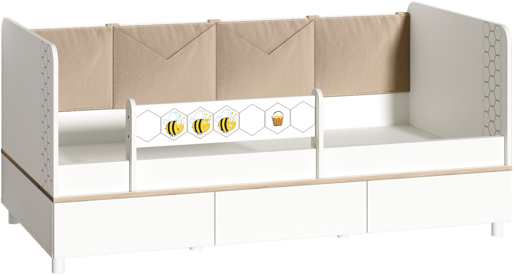Кровать Моби Эйп 11.40 с ящиками и чехлом на спинку 80х160см цвет белый с рисунком "Пчелки"
