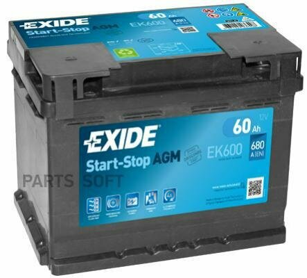 EXIDE EK600 Аккумуятор Start&Stop AGM 12V 60Ah 680A 242х175х190 поярность ETN0 кемы EN кр