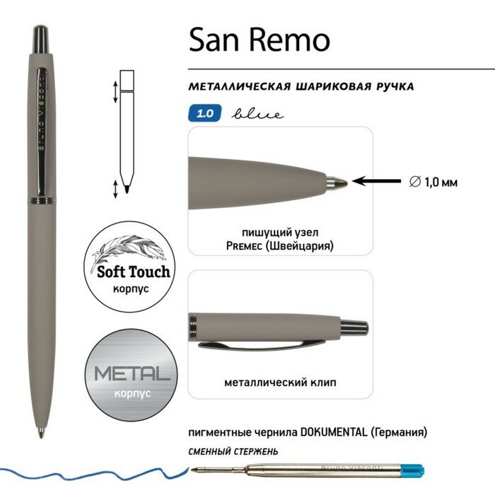 Ручка шариковая автоматическая San Remo в подарочном футляре, синий, 1 мм Bruno Visconti - фото №10