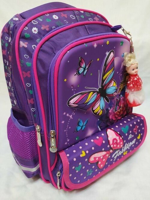 Рюкзак школьный ортопедический с пеналом+брелок 3D Бабочки, для девочек