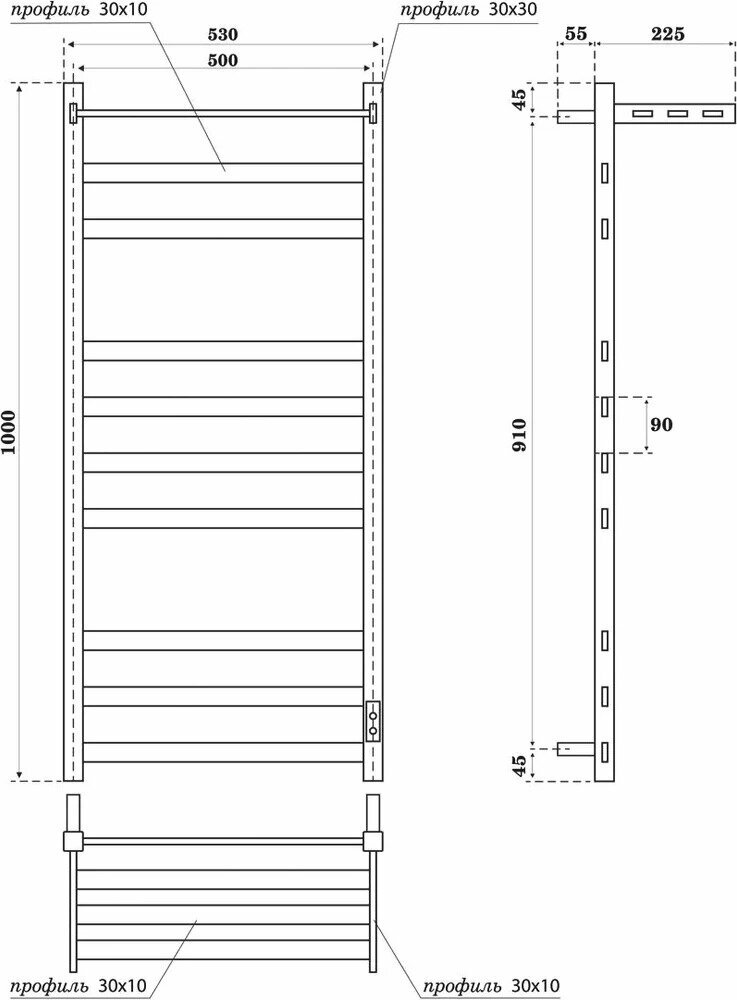 Point Полотенцесушитель электрический Point Меркурий PN83850PGR П9 500x1000 с полкой, диммер справа,графит - фотография № 8