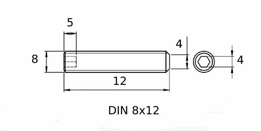 Винт установочный DIN 913 М 8x12 с внутренним шестигранником, оксидированные, черные, 25 штук — фото 1