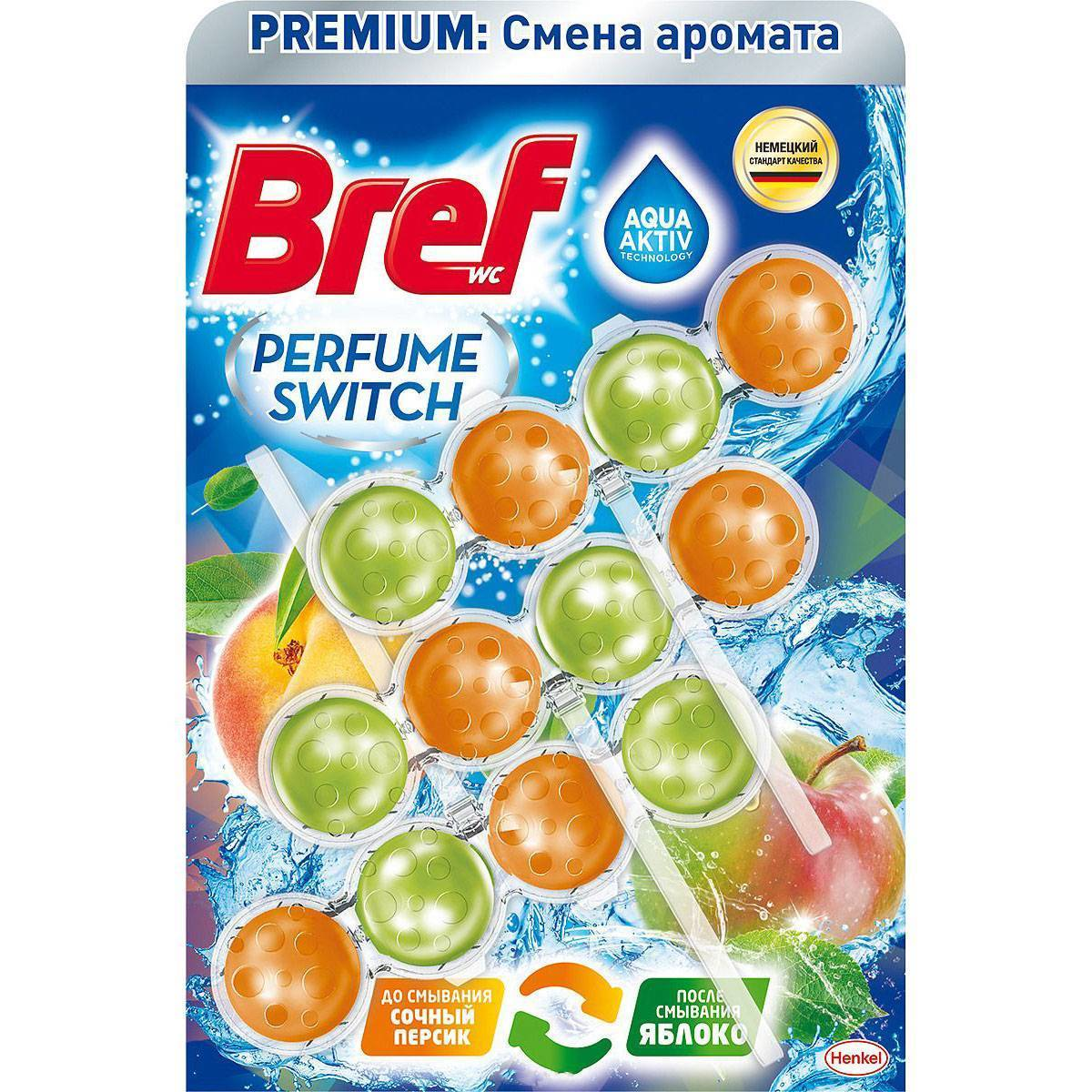 Чистящий блок для туалета Bref Perfume Switch Персик – Яблоко 3x50г - фотография № 4