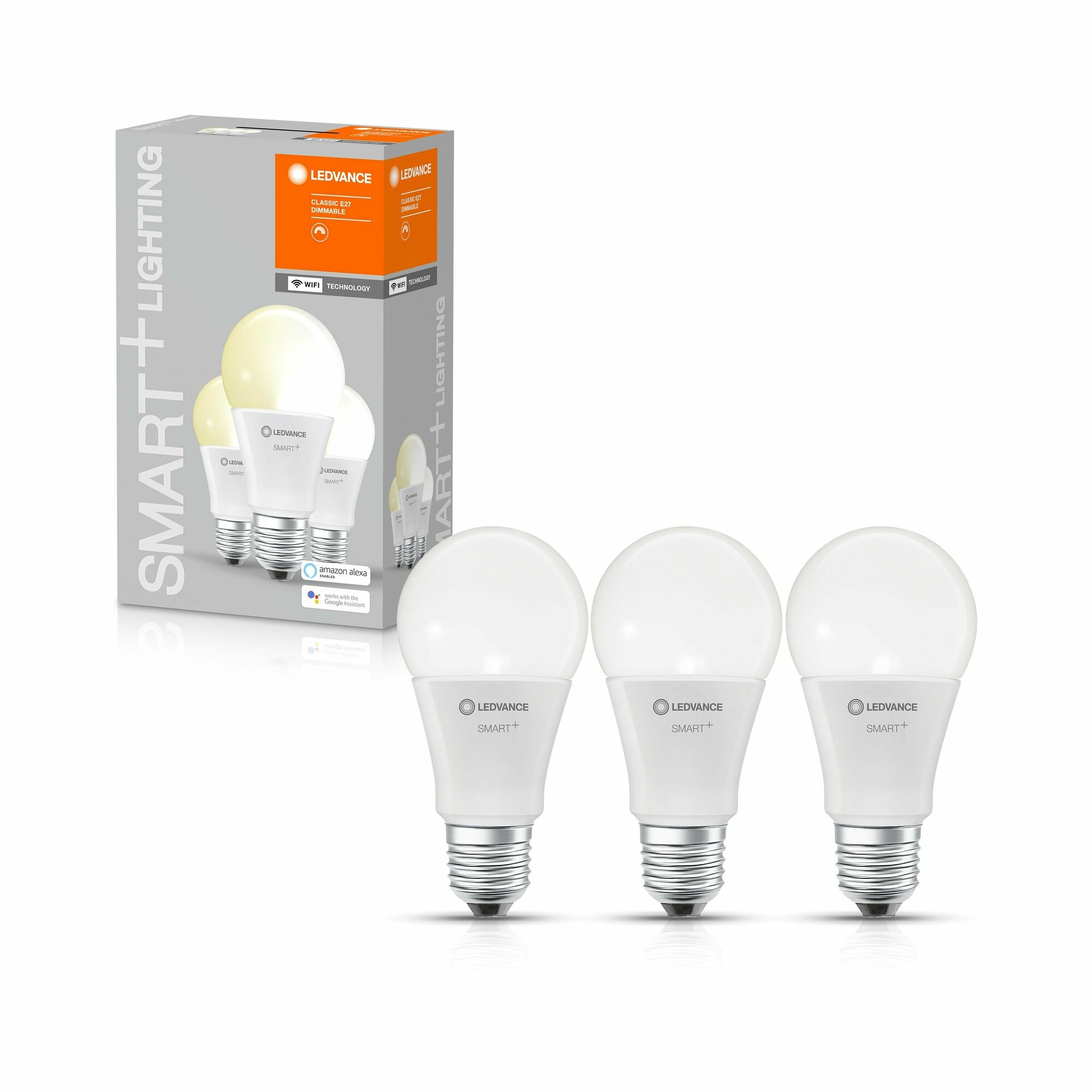Умная лампа E27 Ledvance / Osram SMART+ A, 1055лм, 9.5Вт, 2700К, теплый свет, диммируемая, светодиодная, матовая - комплект 3 шт