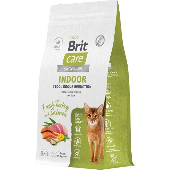 Корм сухой Brit CARE Cat Indoor Stool Odour Reduction для взрослых кошек с индейкой и лососем 1.5 кг