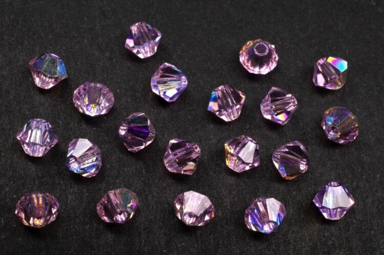 Бусины биконусы хрустальные 4мм, цвет PINK SAPPHIRE AB, 746-083, 20шт