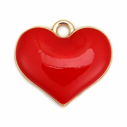 Фурнитура для бижутерии Подвеска металлическая Сердце с красной эмалью 0011145 золотой цвет 20x18х4 мм, цена за 1 шт.