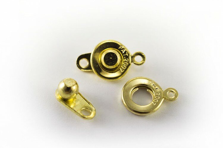 Замок-кнопка 16х9х5мм, отверстие 1,5мм, цвет золото, хирургическая сталь, 08-001, 1шт