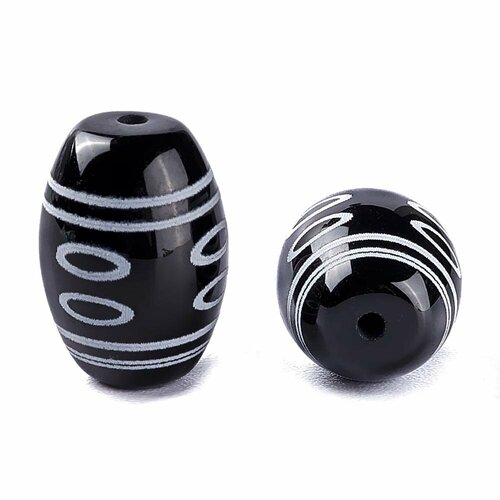 Бусина Дзи натуральный камень Агат черный с белым 8-глазая 0011091 цилиндр 14x10 мм, цена за 1 шт.