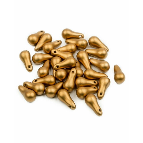 Стеклянные чешские бусины, Bulb Beads, 5х10 мм, цвет Alabaster Metallic Brass, 30 шт.