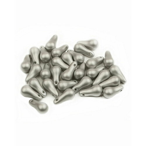 Стеклянные чешские бусины, Bulb Beads, 5х10 мм, цвет Alabaster Metallic Silver, 30 шт.