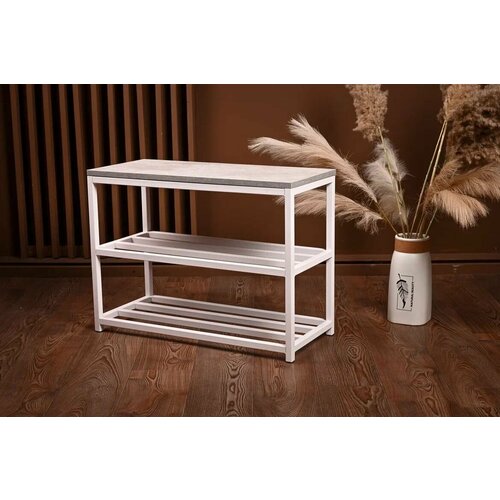 Этажерка лофт для обуви, Обувница, ЛДСП, 68х30х50,5 см Белый/цемент