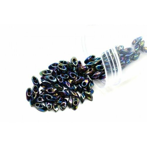 Бисер японский MIYUKI Long Magatama #0455 синий ирис, металлизированный, 10 грамм