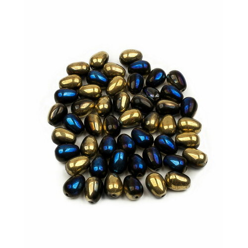 Стеклянные чешские бусины - капля, Glass drops, 11х8 мм, цвет Jet California Blue, 50 шт.