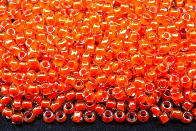 Бисер японский TOHO круглый 11/0 #0802 апельсин, окрашенный изнутри неон, светится в ультрафиолете, 10 грамм