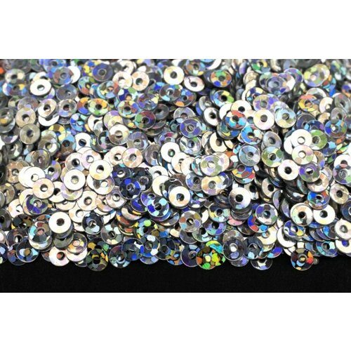 Пайетки круглые 3мм плоские, цвет 50112 серебро/голографик, пластик, 1022-192, 10 грамм