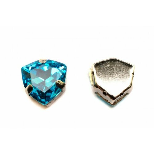 Кристалл Триллиант в оправе 12мм, цвет aquamarine/серебро, стекло, 43-336, 1шт