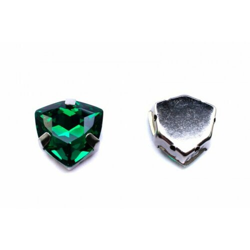 Кристалл Триллиант в оправе 12мм, цвет emerald/серебро, стекло, 43-333, 1шт