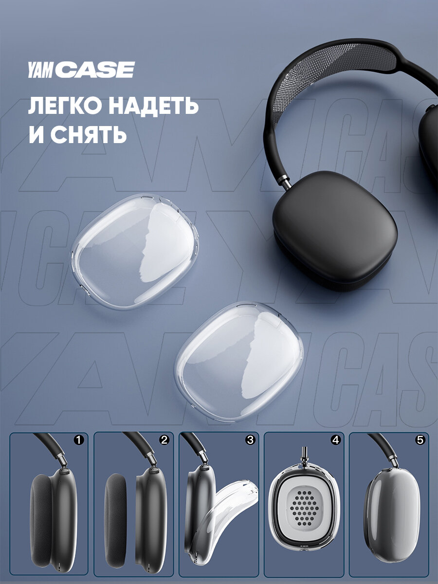 Чехол для наушников Apple AirPods Max cиликоновые, прозрачные черные накладки