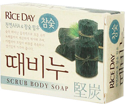 Lion~Мыло-скраб на основе древесного угля для лица и тела~Rice Day Scrub Body Charcoal Soap